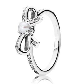 Серебряное кольцо с жемчугом и кристаллами Нежное отношение Pandora, Размер (мм): 17,5