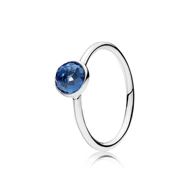 Серебряное кольцо с кристаллом Синяя капля Pandora, Размер (мм): 15