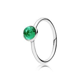 Серебряное кольцо с кристаллом Зеленая капля Pandora, Размер (мм): 15,5