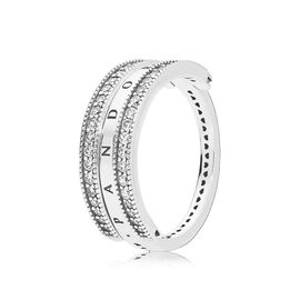 Серебряное кольцо женское с фианитами Pandora Logomania, Размер (мм): 17,2