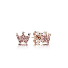 Золотые серьги гвоздики с фианитами розовые Pandora Rose