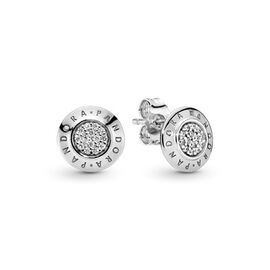 Серебряные серьги гвоздики с фианитами Pandora Logomania