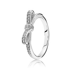 Серебряное кольцо женское с кристаллами Бантик Pandora, Размер (мм): 15,5