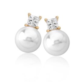 Серебряные серьги с  жемчугом и кубиками циркония Majorica Brides