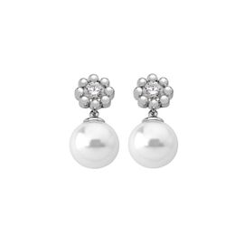 Серебряные серьги с белым жемчугом  и фианитами Majorica Exquisite