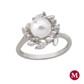 Серебряное кольцо женское с жемчугом и кубиками циркония Romance Majorica, Размер (мм): 16,85