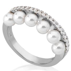Серебряное кольцо женское с жемчугом и кубиками циркония Majorica Exquisite, Размер (мм): 17,5