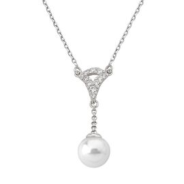 Серебряное колье с подвеской из жемчуга и фианитами Majorica Exquisite