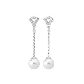 Серебряные серьги с белым жемчугом  и кубиками циркония Majorica EXQUISITE