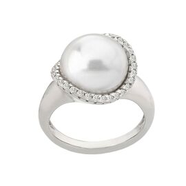 Серебряное кольцо женское с жемчугом и кубиками циркония Exquisite Majorica, Размер (мм): 16,85
