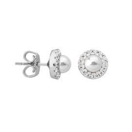 Серебряные серьги с органическим жемчугом и кубиками циркония Majorica Fine Silver