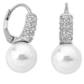 Серьги серебряные с жемчугом белым висячие Majorica Exquisite