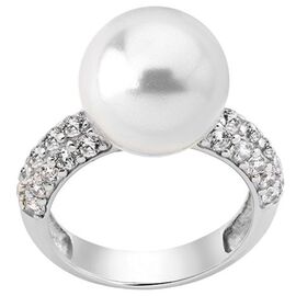 Серебряное кольцо женское с жемчугом и кубиками циркония Majorica Exquisite, Размер (мм): 16,85