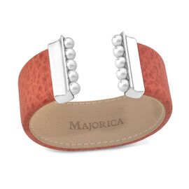 Кожаный браслет с серебряными вставками и жемчугом Majorica Isla