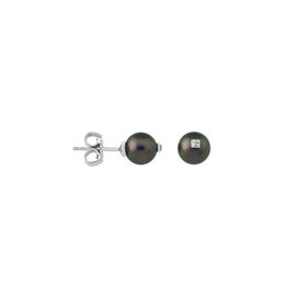 Серебряные серьги с темным жемчугом  и бриллиантом Majorica Diamond