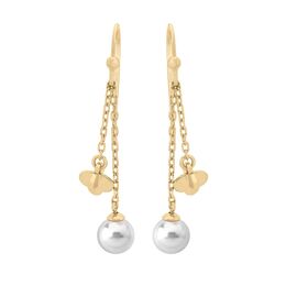 Золотые серьги с круглым жемчугом длинные Majorica Fine Silver