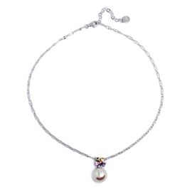 Серебряное колье с подвеской из круглого жемчуга и фианитов Majorica Colors