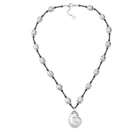 Серебряное колье из барочного жемчуга и гематита Majorica Black Label