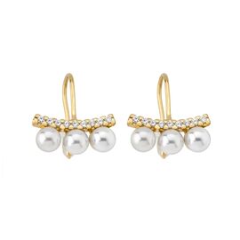 Золотые серьги с жемчугом  и фианитами Majorica Fine Silver