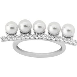 Серебряное кольцо женское с жемчугом и кубиками циркония Fine Silver Majorica, Размер (мм): 16,8