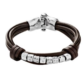 Кожаный браслет мужской с серебряными вставками UNOde50 Graphite