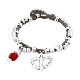 Кожаный браслет с серебряными вставками UNOde50 Free hearts
