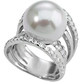 Серебряное кольцо женское на руку с белым жемчугом Brides, Размер (мм): 16,85