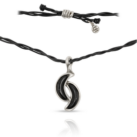 Серебряное колье  женское кожанное Ciclon Black