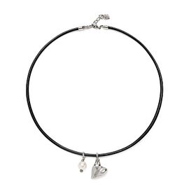 Кожаное ожерелье серебряное с подвеской и жемчугом UNOde50 Ser Unico