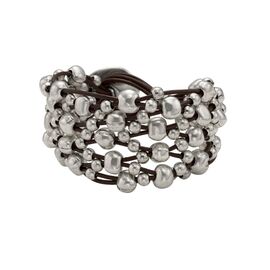 Серебряный браслет женский из бусин на кожаных нитях Непоседа UNOde50 Crazy Goat, Размер (мм): 155