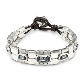 Серебряный браслет женский гибкий браслет с кожаной вставкой и кристаллами Swarovski UNOde50 Viper