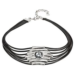 Ожерелье с серебряной вставкой на кожаных шнурках и серым кристаллом Swarovski UNOde50 Attached