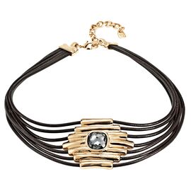 Ожерелье с золотой вставкой на кожаных шнурках и серым кристаллом Swarovski UNOde50 Attached