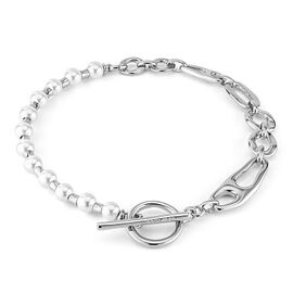 Серебряное колье женское с жемчугом и крупными звеньями разной формы UNOde50 Pearl & Match