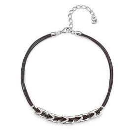 Женское ожерелье на шею из кожи с серебряными элементами и топазами в центре UNOde50 Daring topaz