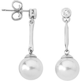 Серебряные серьги с белым жемчугом и кубиками циркония  Majorica Classic
