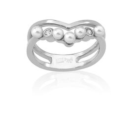 Серебряное кольцо женское с жемчугом и кубиками циркония Majorica Arabesque, Размер (мм): 17,5