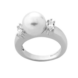 Серебряное кольцо с органические жемчугом и фианитами Majorica Timeless, Размер (мм): 16,5