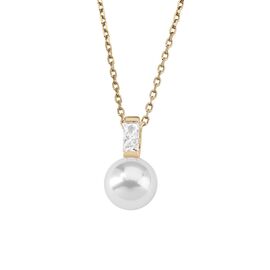 Золотое колье с органическим жемчугом и фианитами Majorica Tu Y Yo