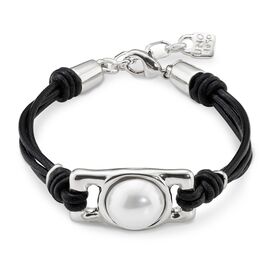 Браслет на кожаном ремешке с жемчугом в серебряной вставке UNOde50 DARLING