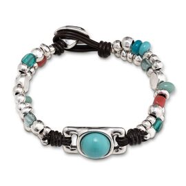 Серебряный браслет женский с цветными бусинами на кожаных шнурках UNOde50 Flashy