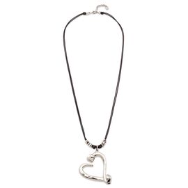 Колье с серебряным сердцем из двух гвоздей на кожаных шнурках UNOde50 BIG LOVE