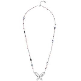 Серебряное колье женское длинное с разноцветными кристаллами и бабочкой UNOde50 Superfly