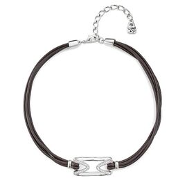 Серебряное колье женское кожаное с центральным элементом в топазах UNOde50 The One Topaz