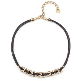 Женское ожерелье на шею из кожи с золотыми элементами и топазами в центе UNOde50 Daring topaz