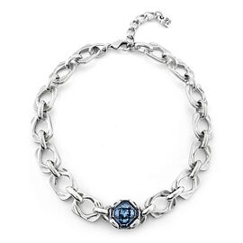 Женское ожерелье серебряное с синим крупным кристаллом в центре UNOde50 Marvelous