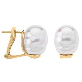 Золотые серьги пусеты с белым жемчугом  Baroque