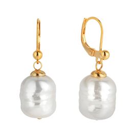 Золотые серьги длинные с барочным белым жемчугом Majorica Baroque