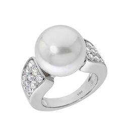Серебряное кольцо женское с жемчугом и кубиками циркония Majorica Brides, Размер (мм): 16,8