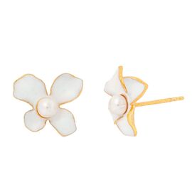 Золотые серьги женские с жемчугом Majorica Flowers